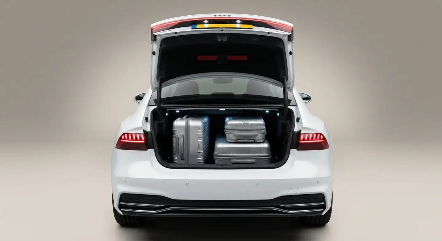 Audi limousines or similar luggage compartment with suitcases