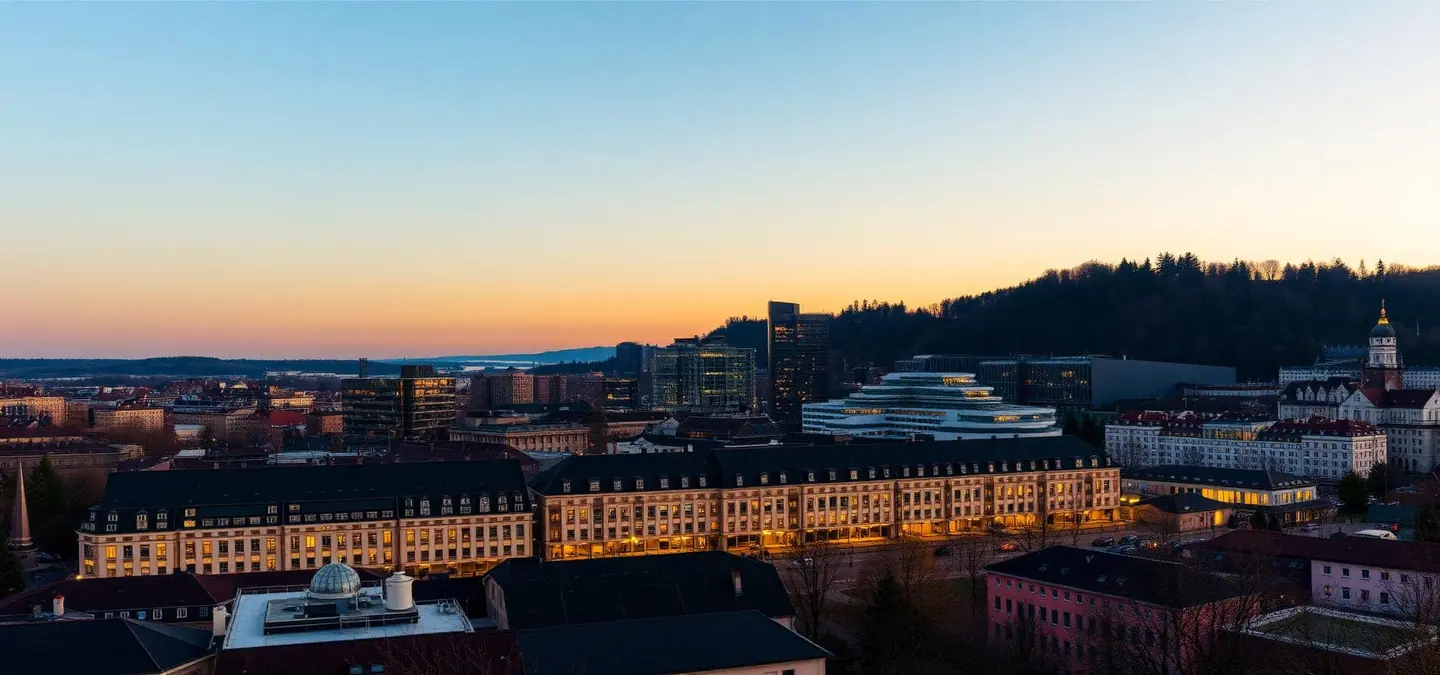 Stuttgart Skyline bei Sonnenuntergang